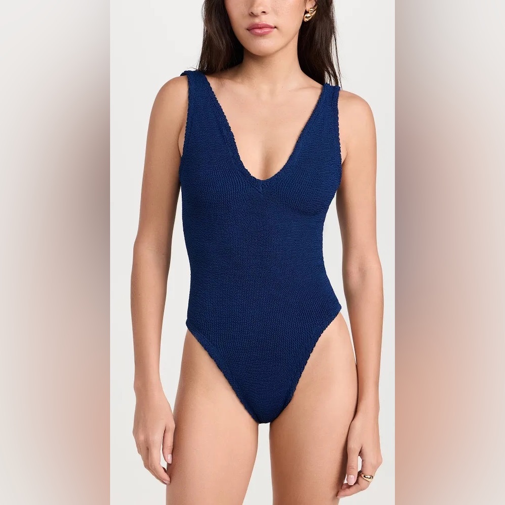Hunza G Navy Blue Textured One-Piece Swimsuit